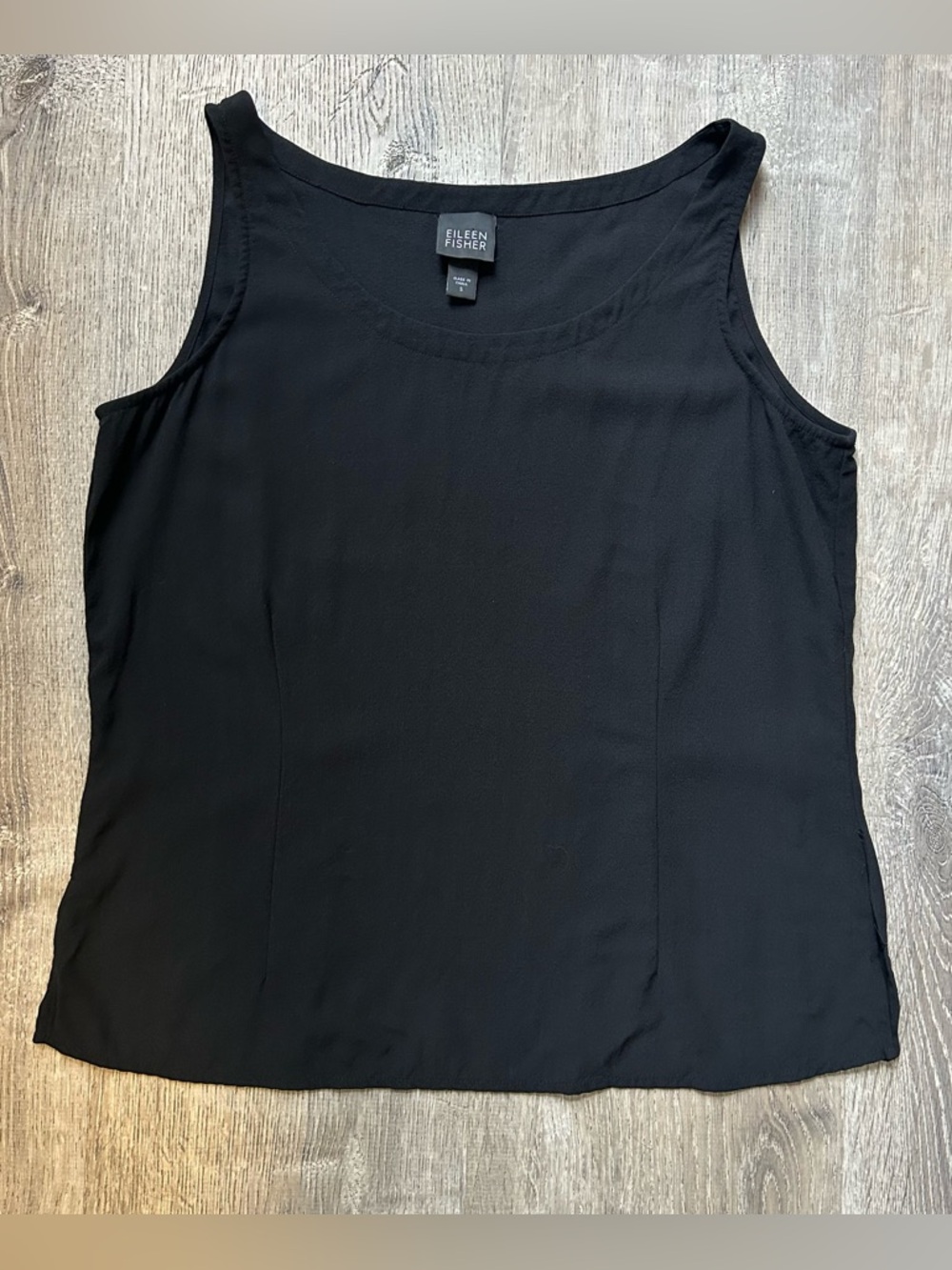 Eileen Fisher Black Sleeveless 100% Silk Top with Asymmetrical Side Slits Small